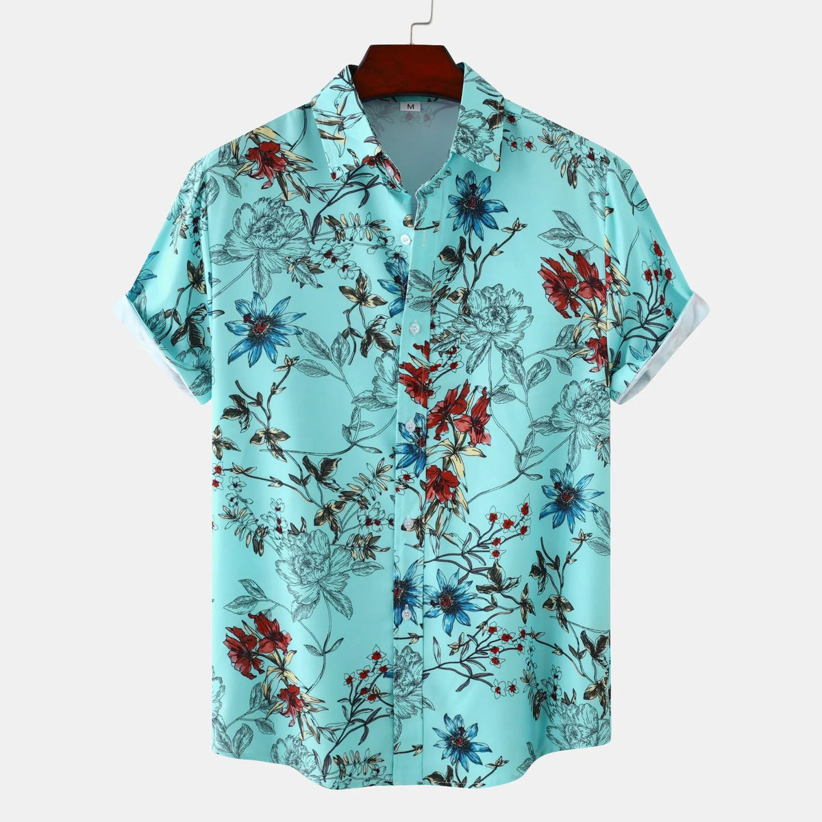 Men's Plus Size Floral Print Short Sleeve Button Down Casual Shirt