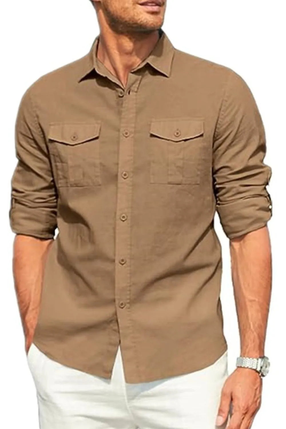 Men's Plus Size Button Down Collared Neck Long Sleeve Shirt