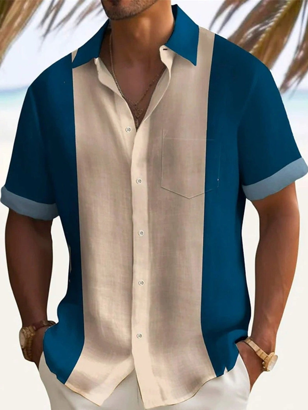 Men's Full Size Color Block Short Sleeve Shirt Plus Size