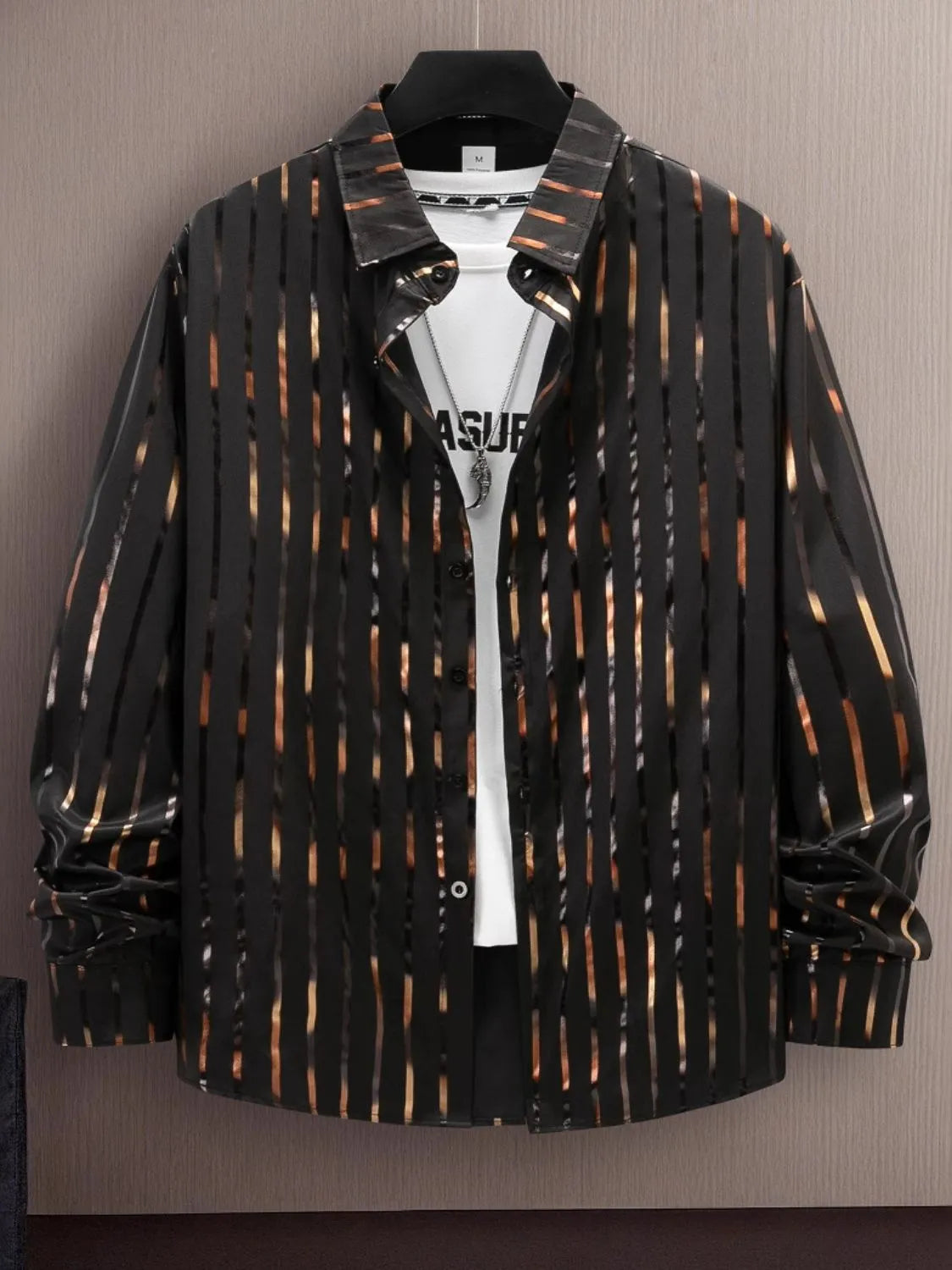 Men's Full Size Striped Button Up Long Sleeve Shirt Plus Size