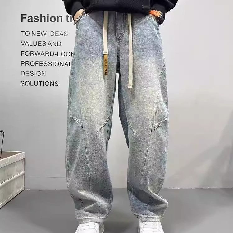 Reaper unit worldwide Patchwork Vintage Washed Loose Straight-leg Pants American-style Edgy And Cool Sabre-cut Trousers