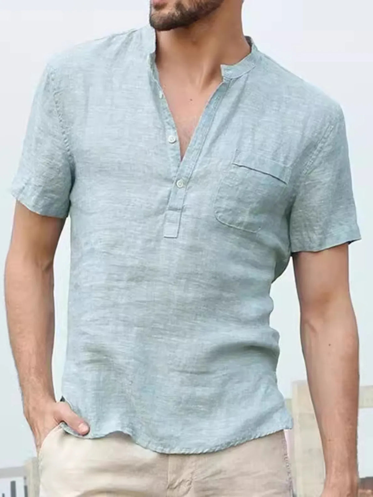 Men's Full Size Button Detail Short Sleeve Blouse Plus Size