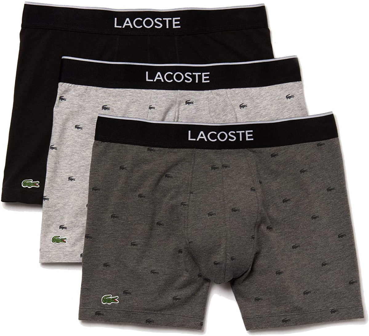Lacoste Underwear Men's 3-Pack Allover Croc Cotton Stretch Boxer Briefs