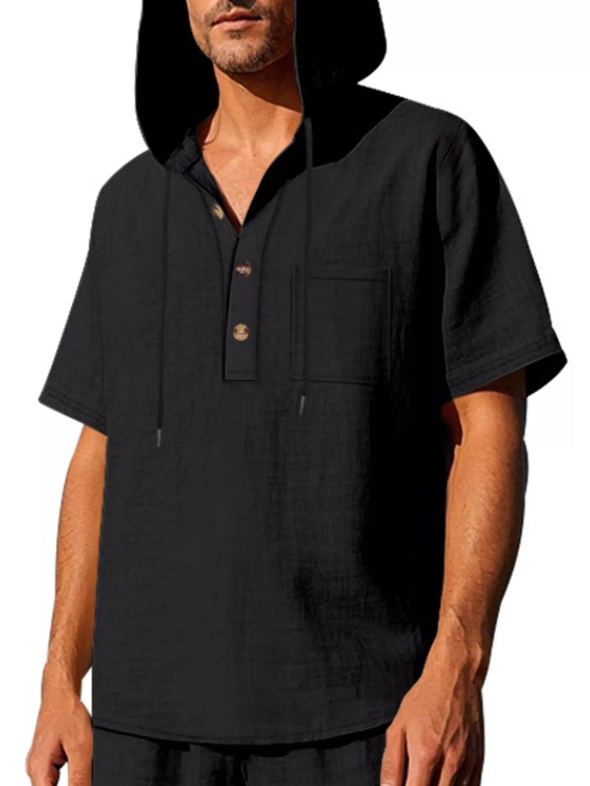Men's Full Size Casual Short Sleeve Hooded Shirt Plus Size