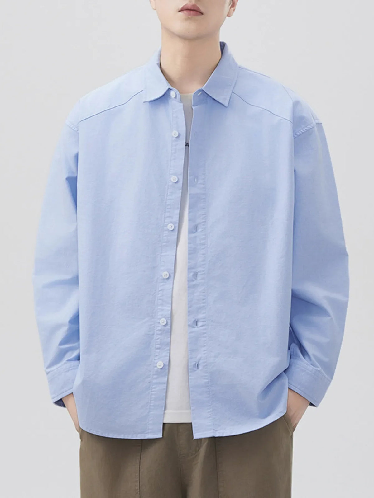 Men's Plus Size Casual Solid Color Long Sleeve Shirt