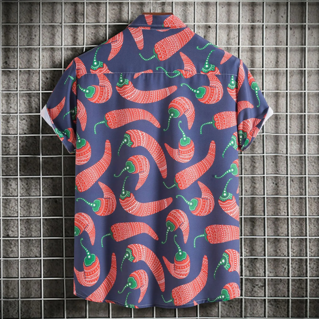 Men's Plus Size Chili Print Hawaiian Beach Shirt