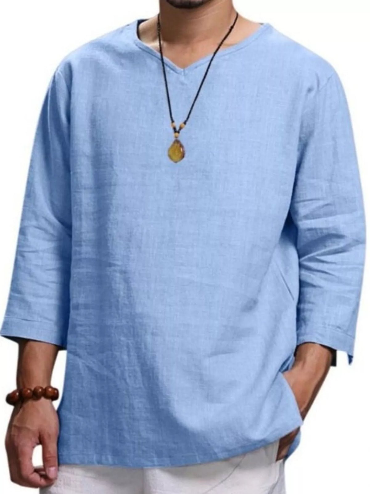 Men's Plus Size Casual Comfortable Fit 3/4 Sleeve Blouse