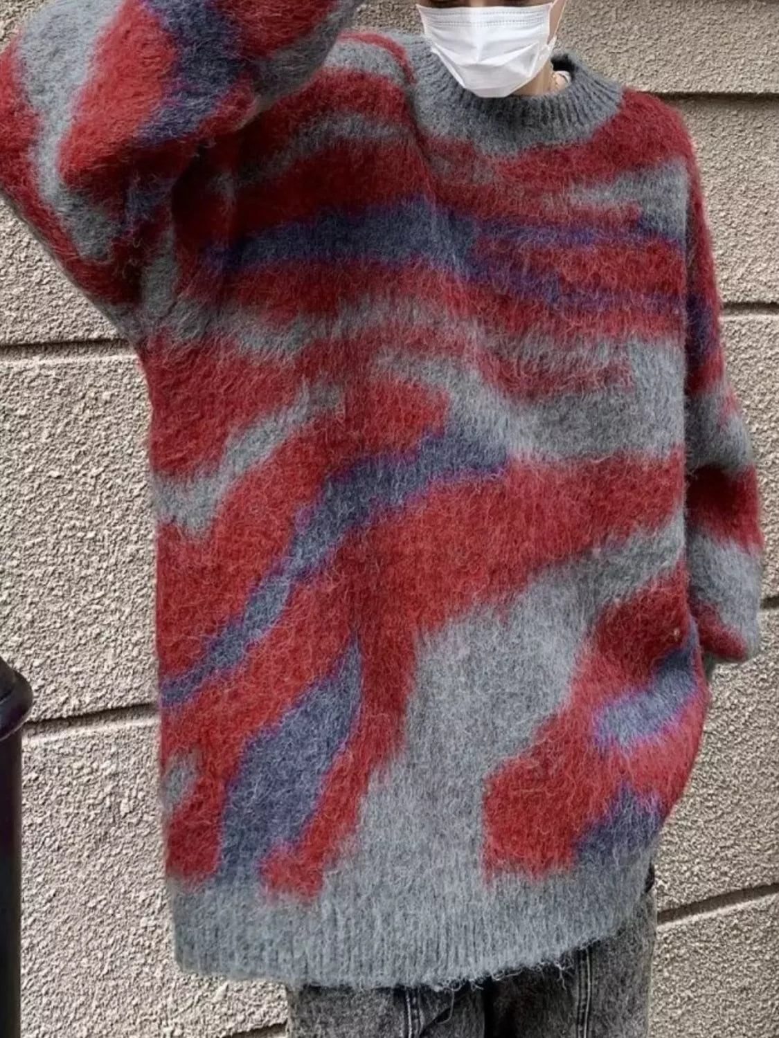 Men's Fuzzy Knit Long Sleeve Sweater
