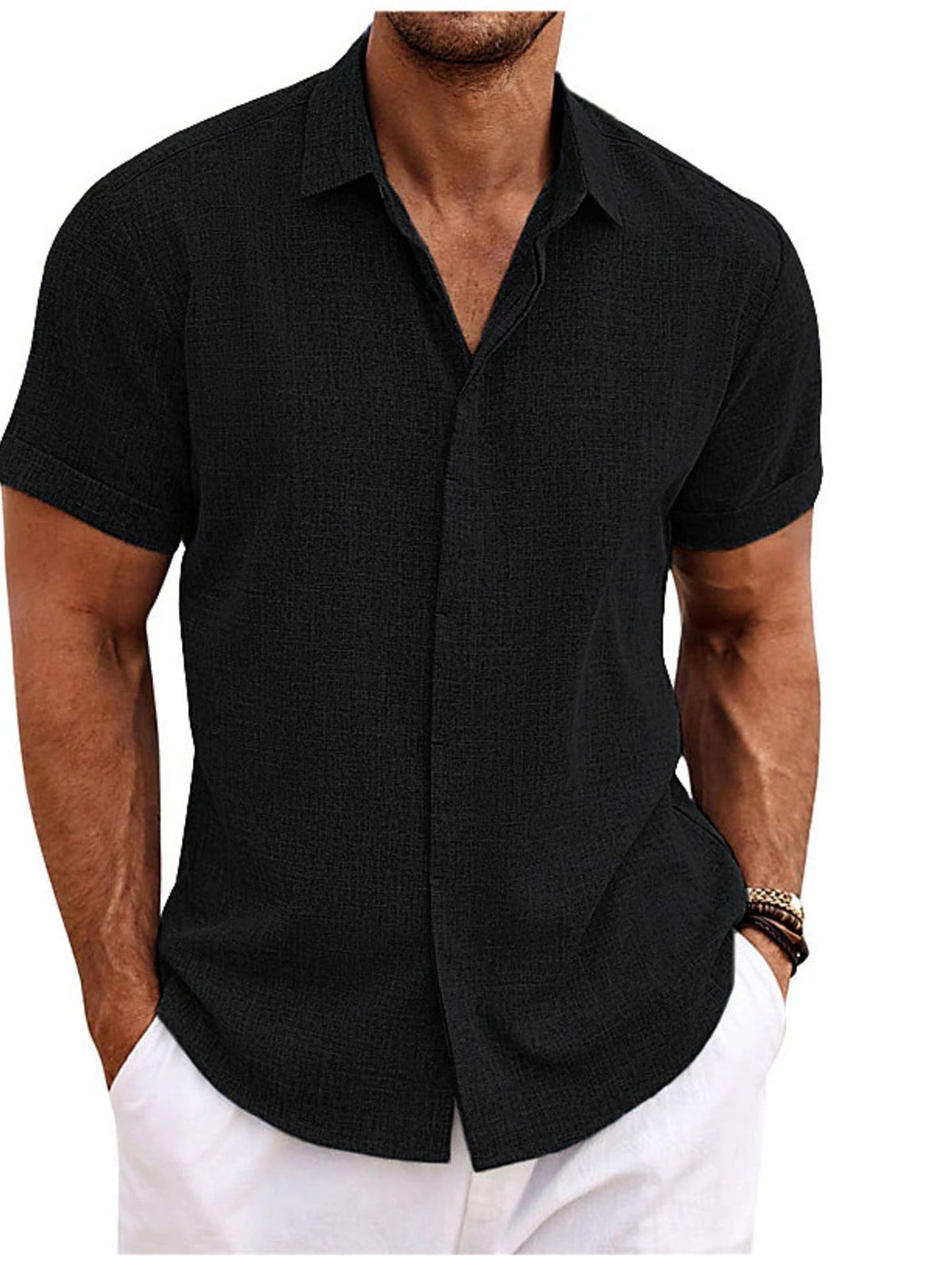Men's Full Size Casual Short Sleeve Button-Down Shirt Plus Size