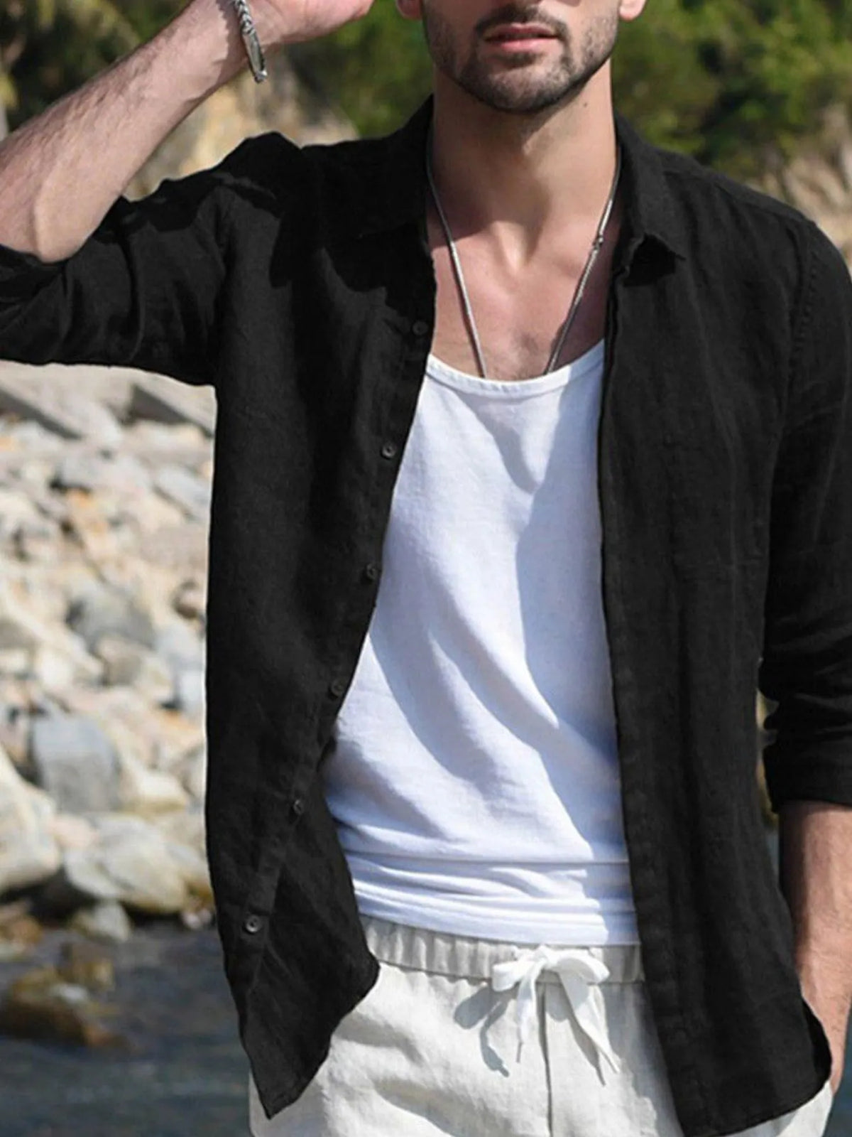 Men's Full Size Casual Linen Long Sleeve Shirt Plus Size