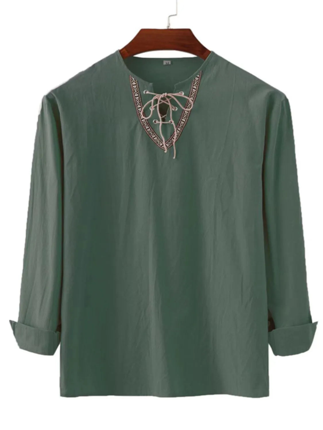 Men's Full Size Lace Up Long Sleeve Shirt Plus Size