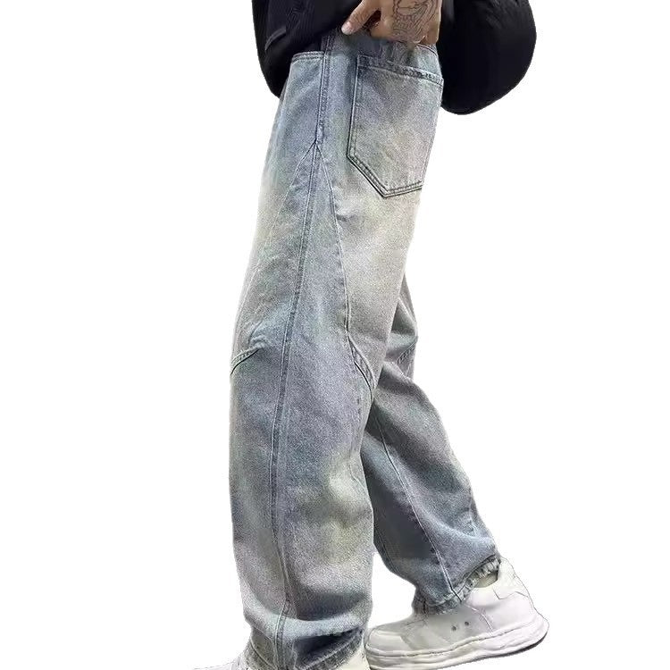 Reaper unit worldwide Patchwork Vintage Washed Loose Straight-leg Pants American-style Edgy And Cool Sabre-cut Trousers