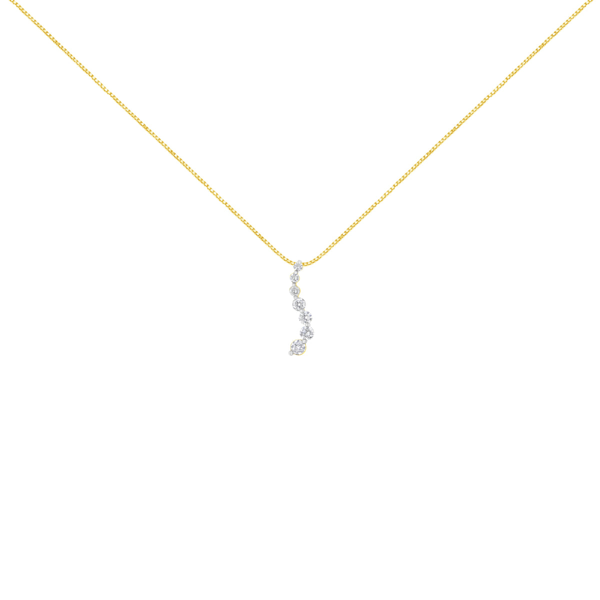AGS Certified 14K Yellow Gold 2.0 Cttw Baguette and Brilliant Round-Cut Diamond Journey 18" Pendant Necklace (F-G Color, I1-I2 Clarity)