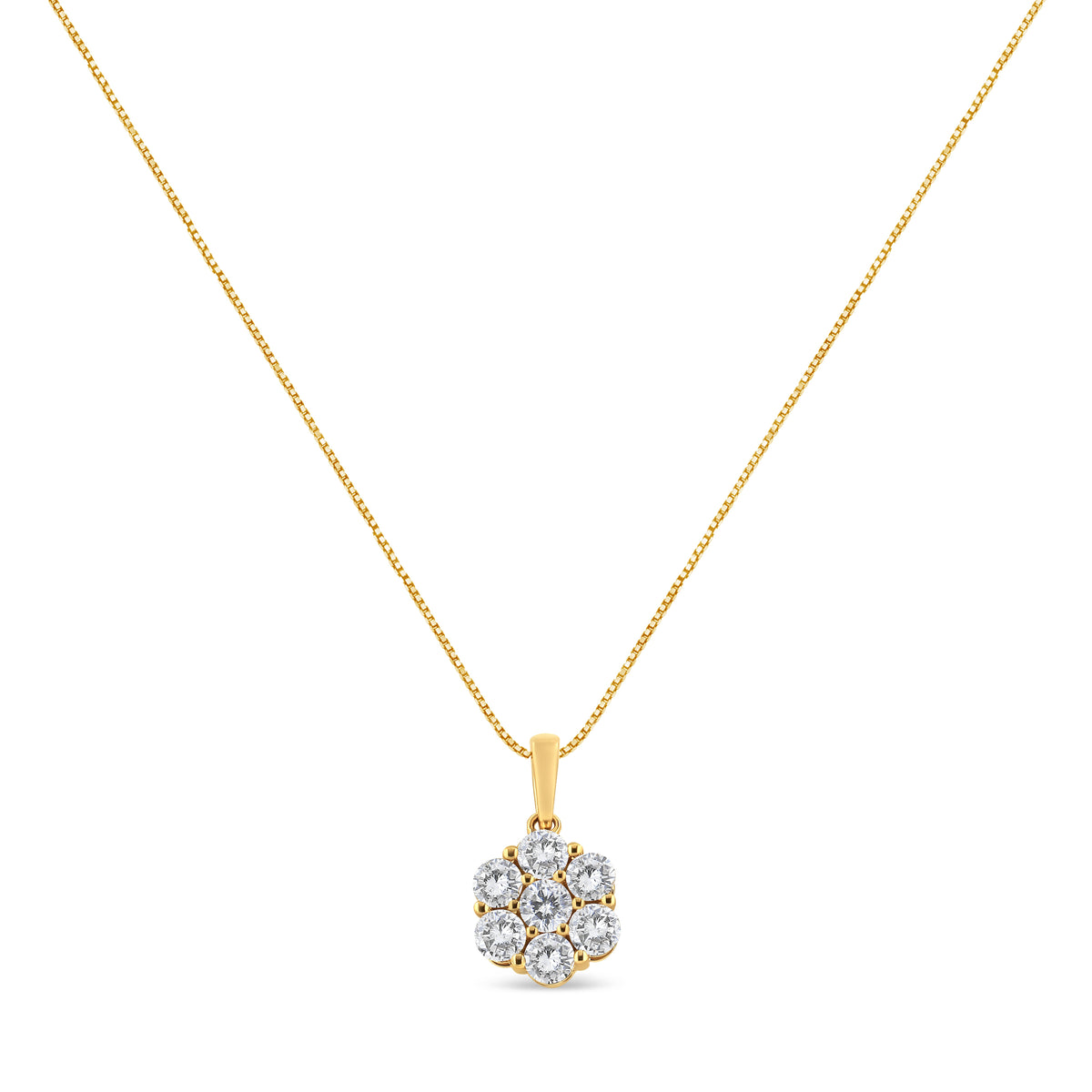 14K Yellow Gold 2.00 Cttw Brilliant Round-Cut Diamond 7 Stone Flower Cluster 18" Pendant Necklace (H-I Color, SI2-I1 Clarity)