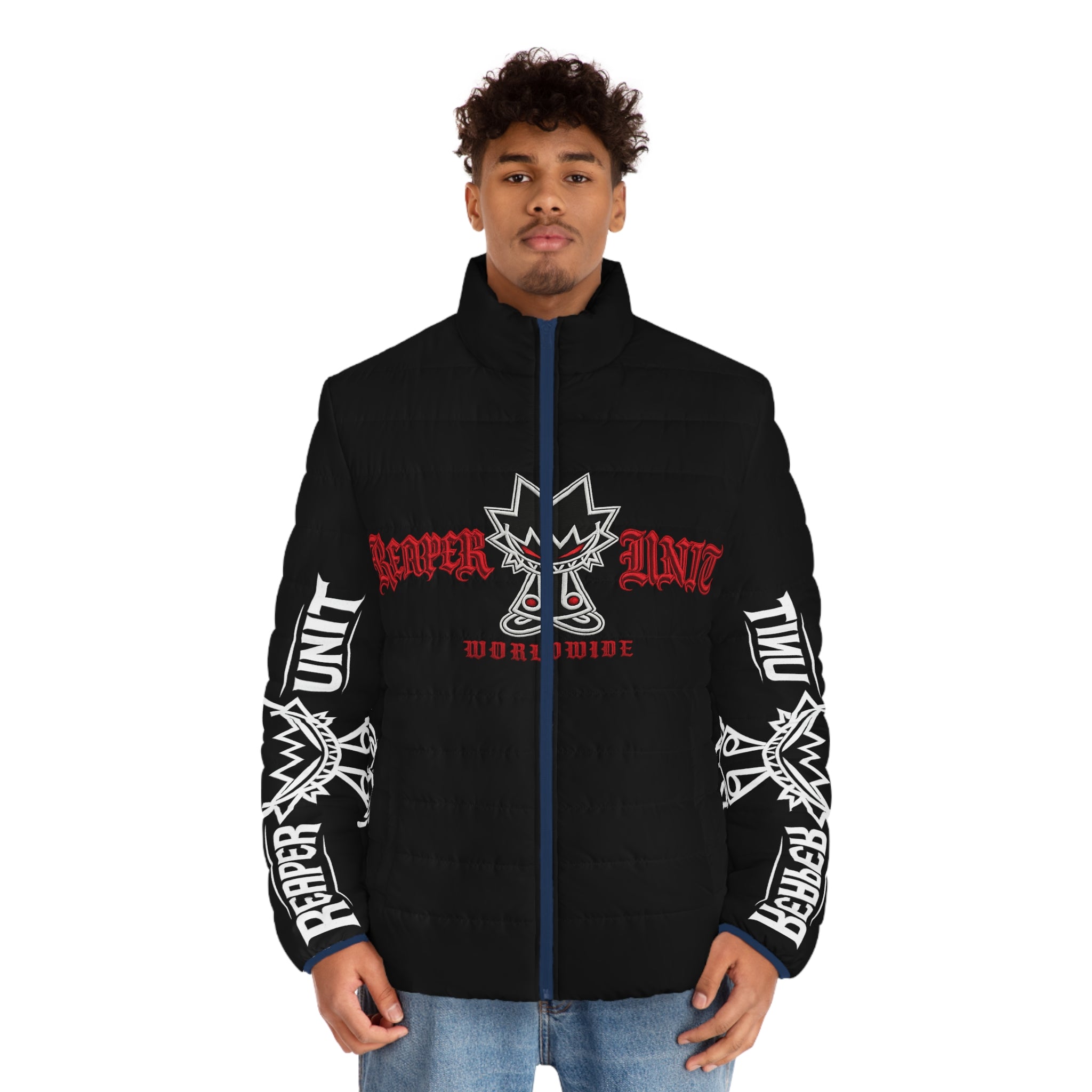 Reaper Unit Worldwide Men’s Puffer Jacket (AOP) – Premium Streetwear Winter Coat