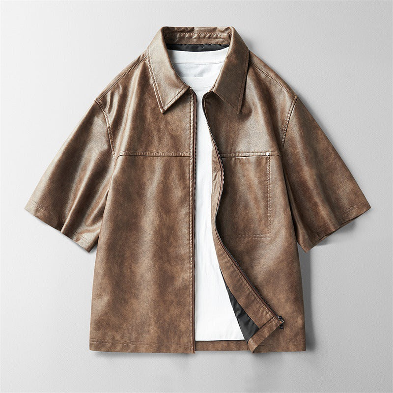 Reaper unit worldwide High Street Ins Style Leather Coat Short Sleeve Jacket