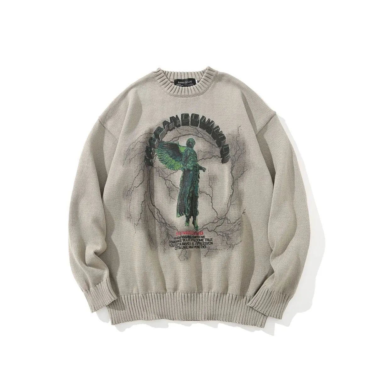 Men's Gothic Angel Wings Embroidered Knit Sweater
