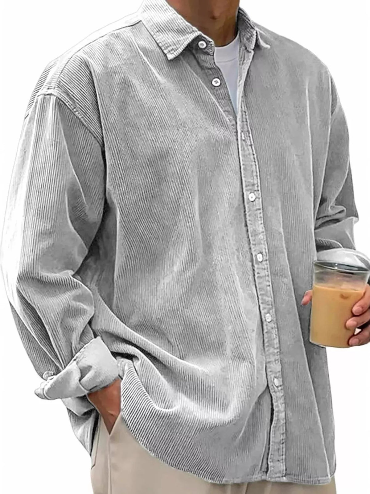 Men's Full Size Vintage Corduroy Long Sleeve Shirt Plus Size