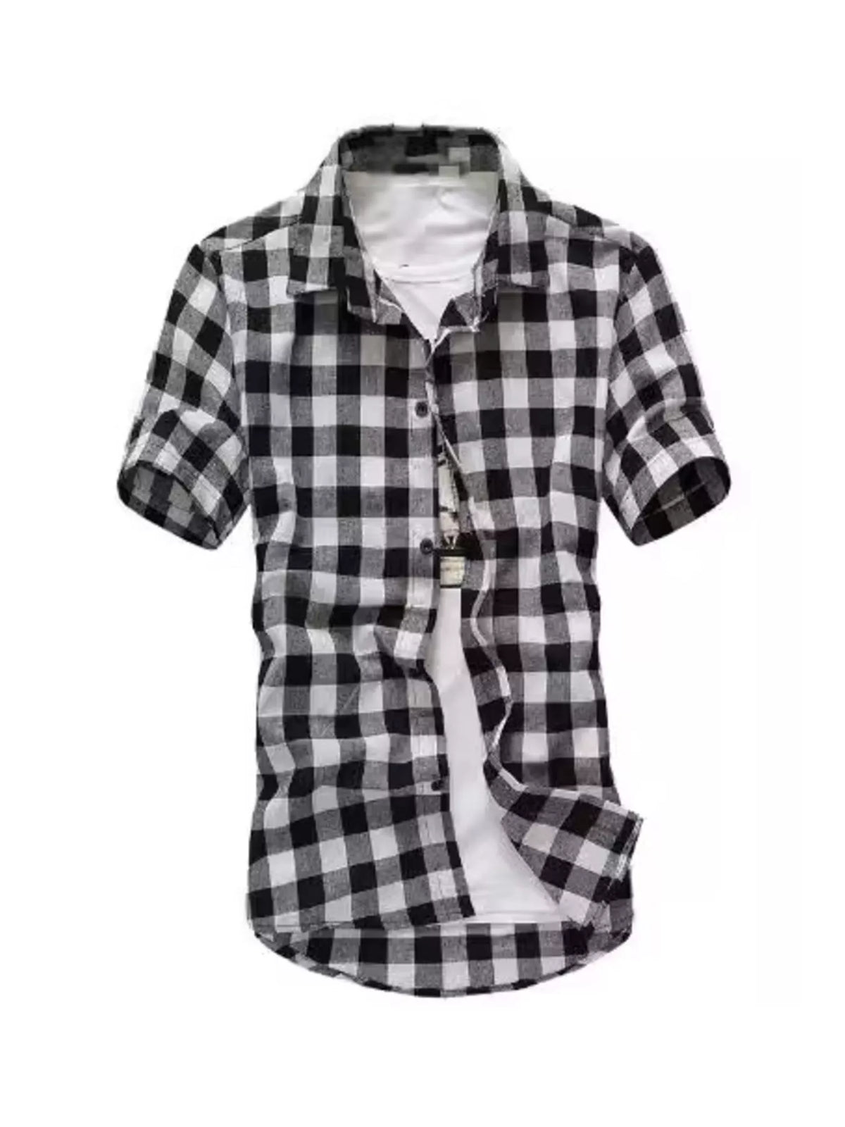 Men's Plus Size Casual Short Sleeve Plaid Shirt