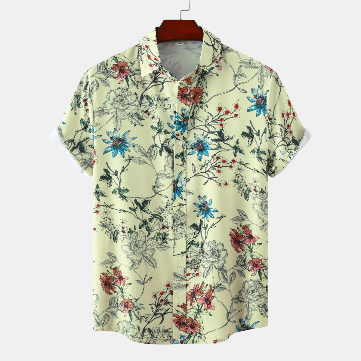 Men's Plus Size Floral Print Short Sleeve Button Down Casual Shirt