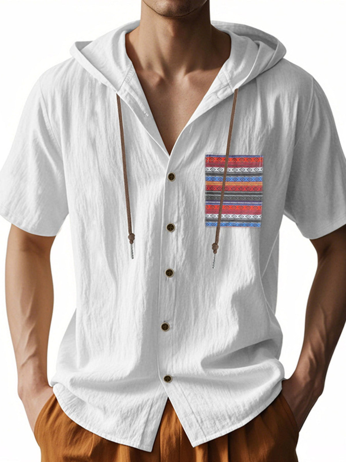 Men's Full Size Casual Hooded Short Sleeve Shirt Plus Size