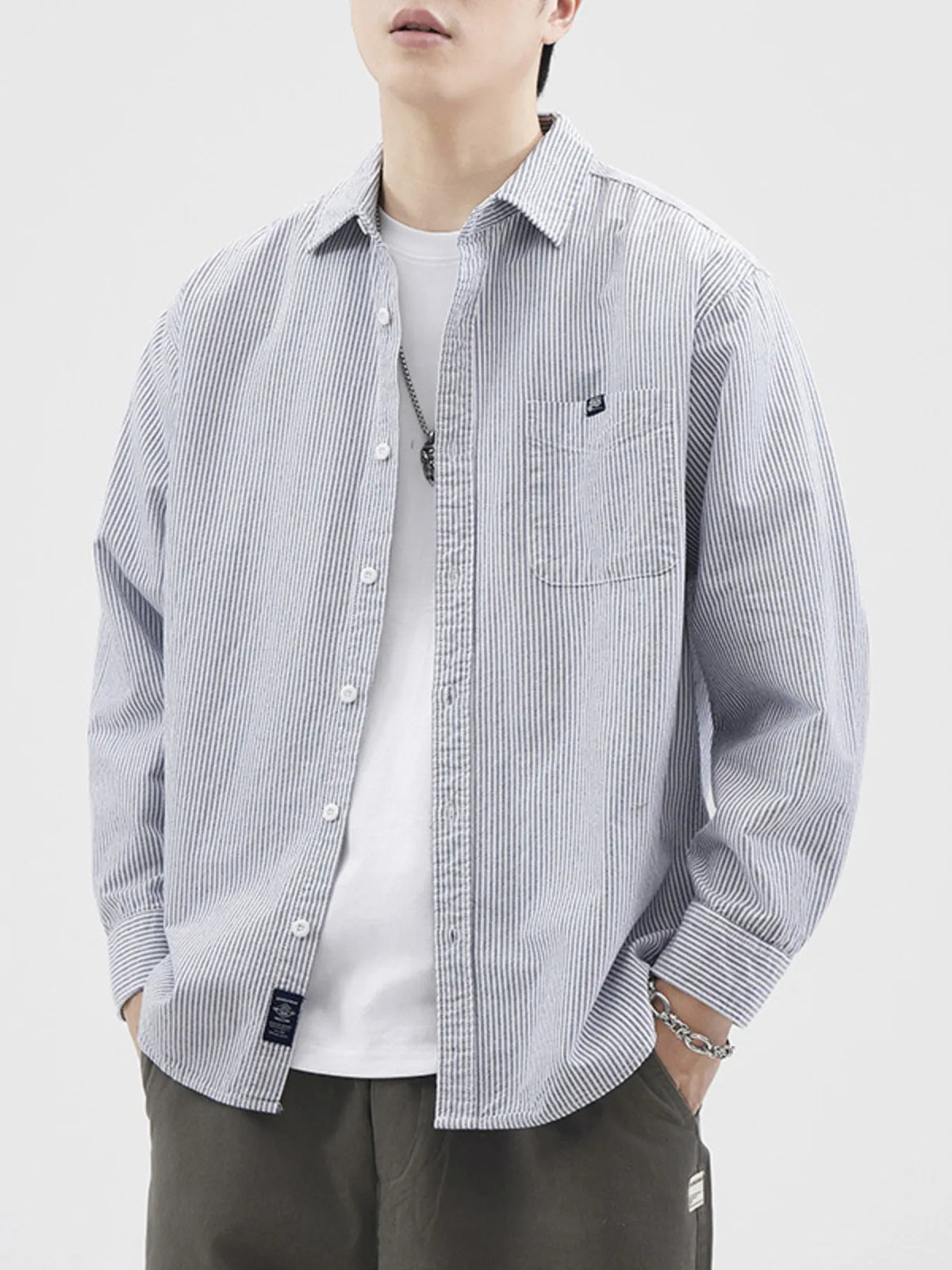 Men's Plus Size Striped Button Up Long Sleeve Shirt