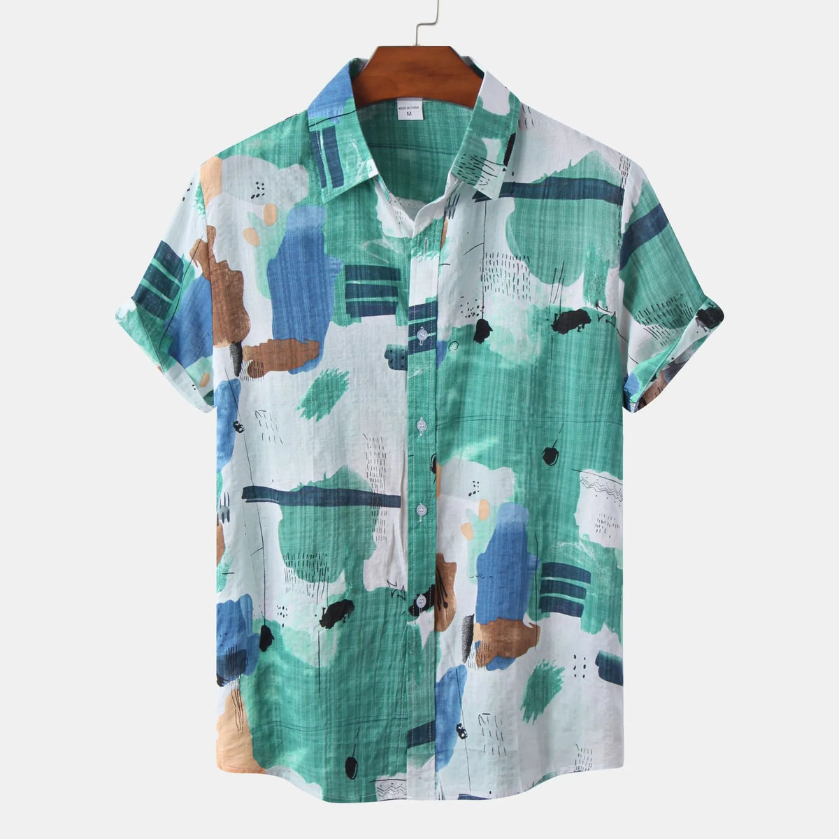 Men's Plus Size Printed Button Up Short Sleeve Shirt