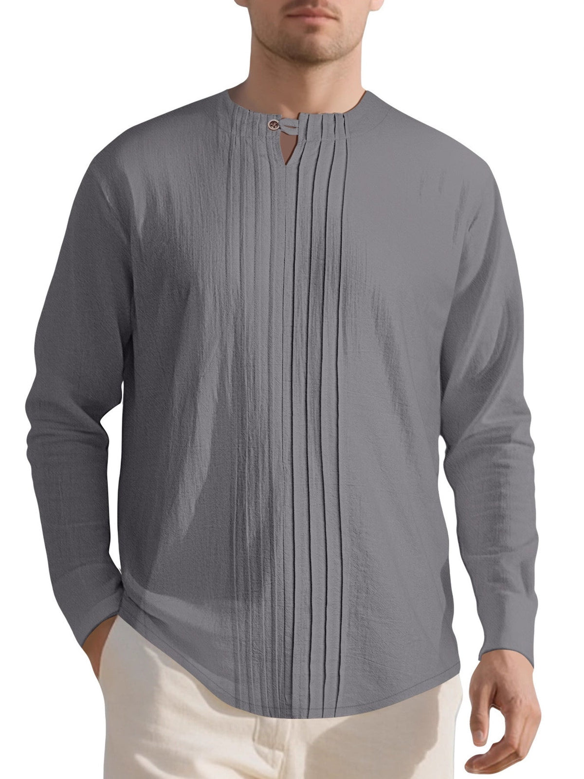 Men's Full Size Casual Pleated Long Sleeve Blouse Plus Size