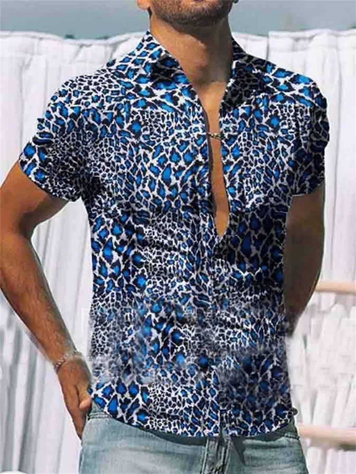 Men's Full Size Printed Short Sleeve Shirt Plus Size