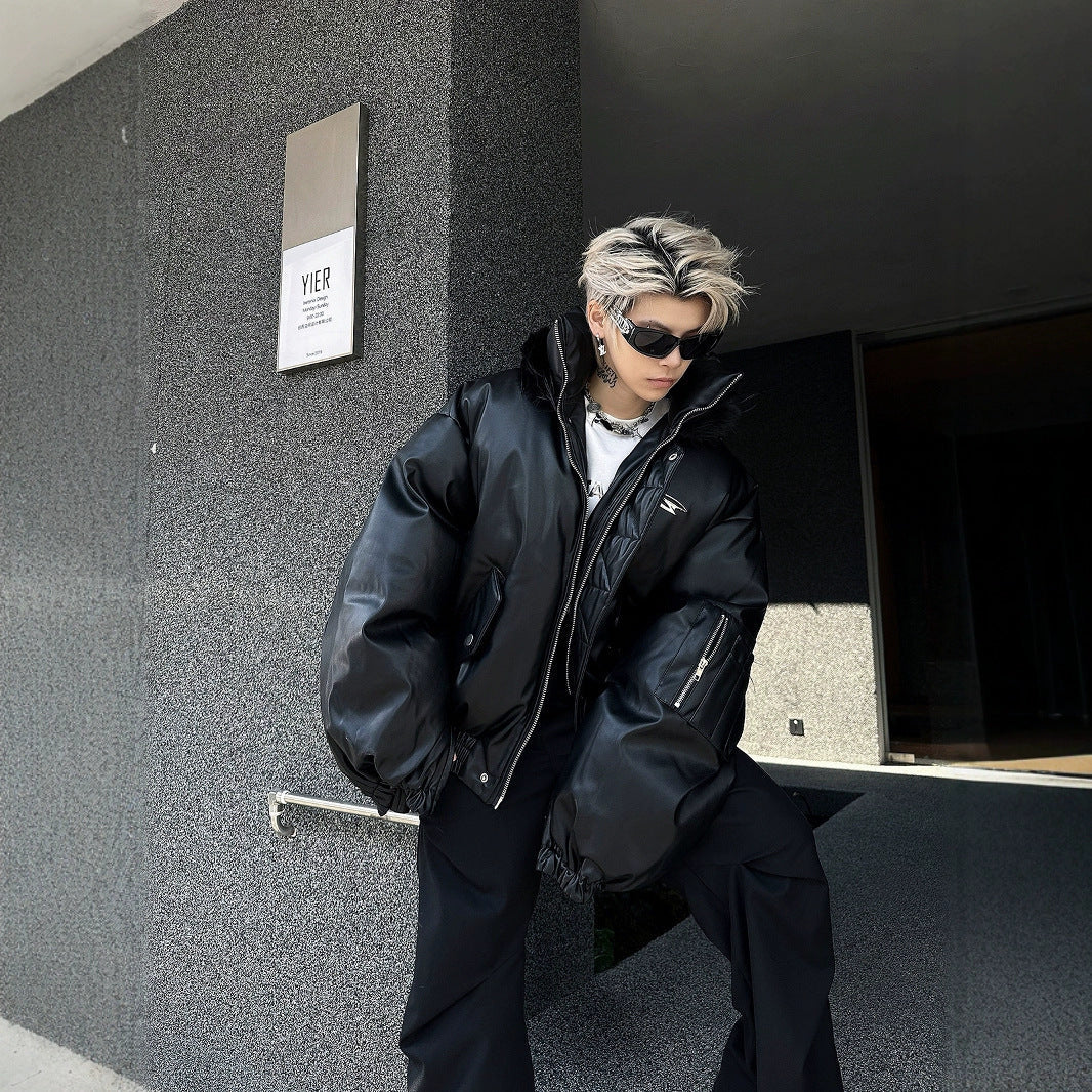 Reaper unit worldwide PU Leather Hooded Cotton Coat Jacket Warm And Loose Top