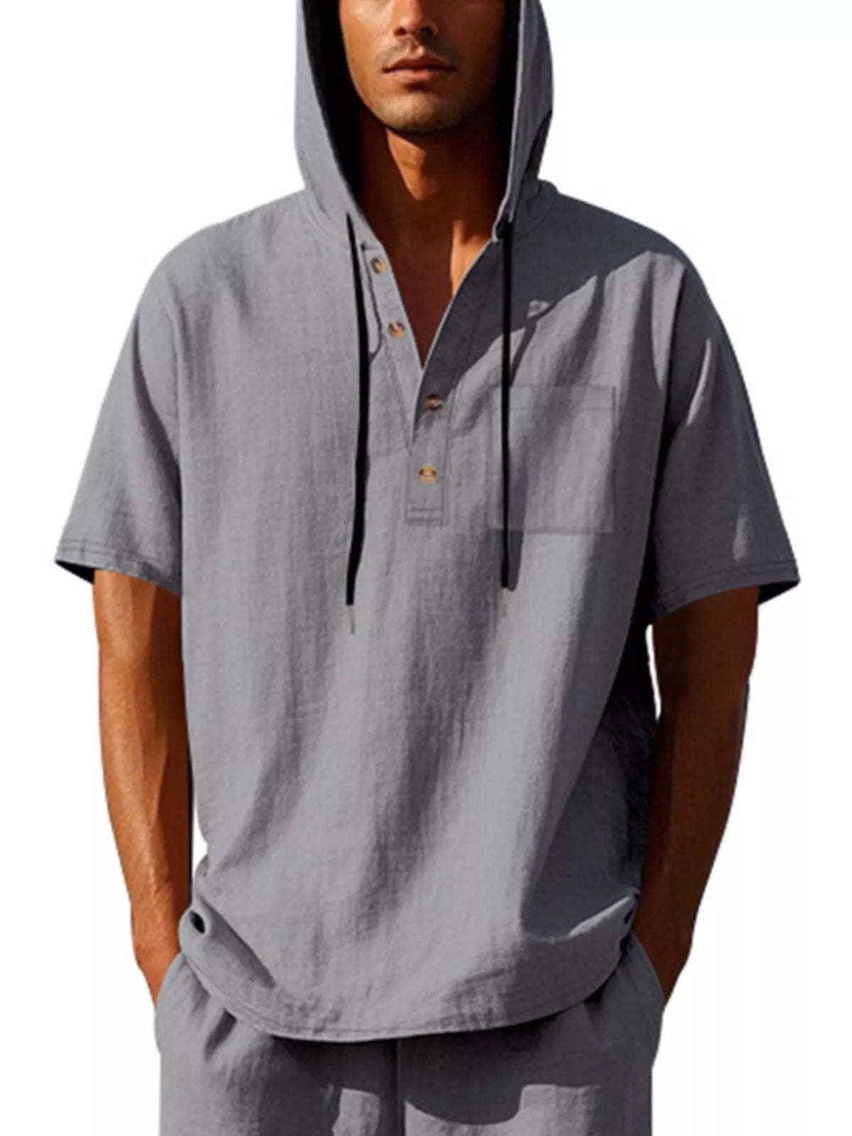 Men's Full Size Casual Short Sleeve Hooded Shirt Plus Size