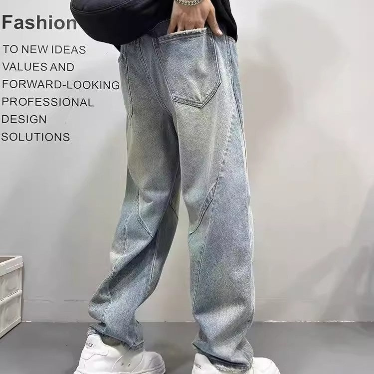 Reaper unit worldwide Patchwork Vintage Washed Loose Straight-leg Pants American-style Edgy And Cool Sabre-cut Trousers