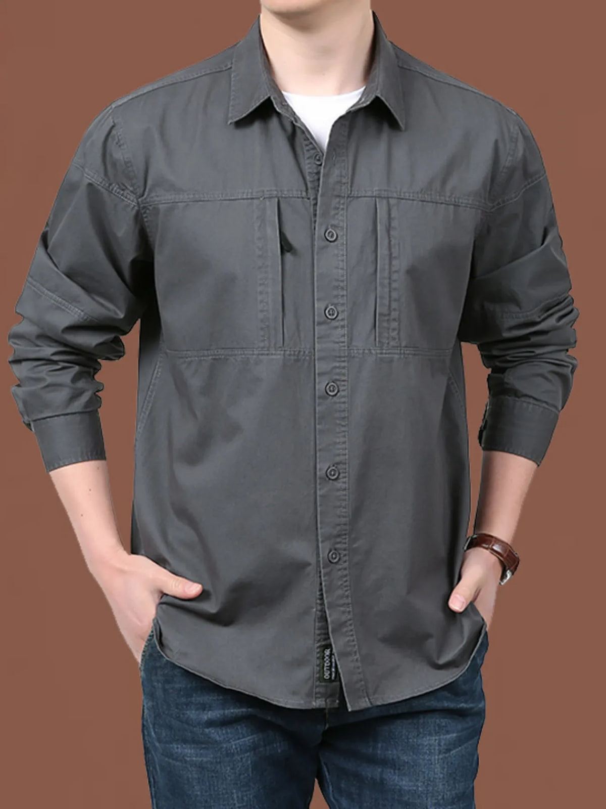 Men's Plus Size Casual Long-Sleeve Shirt