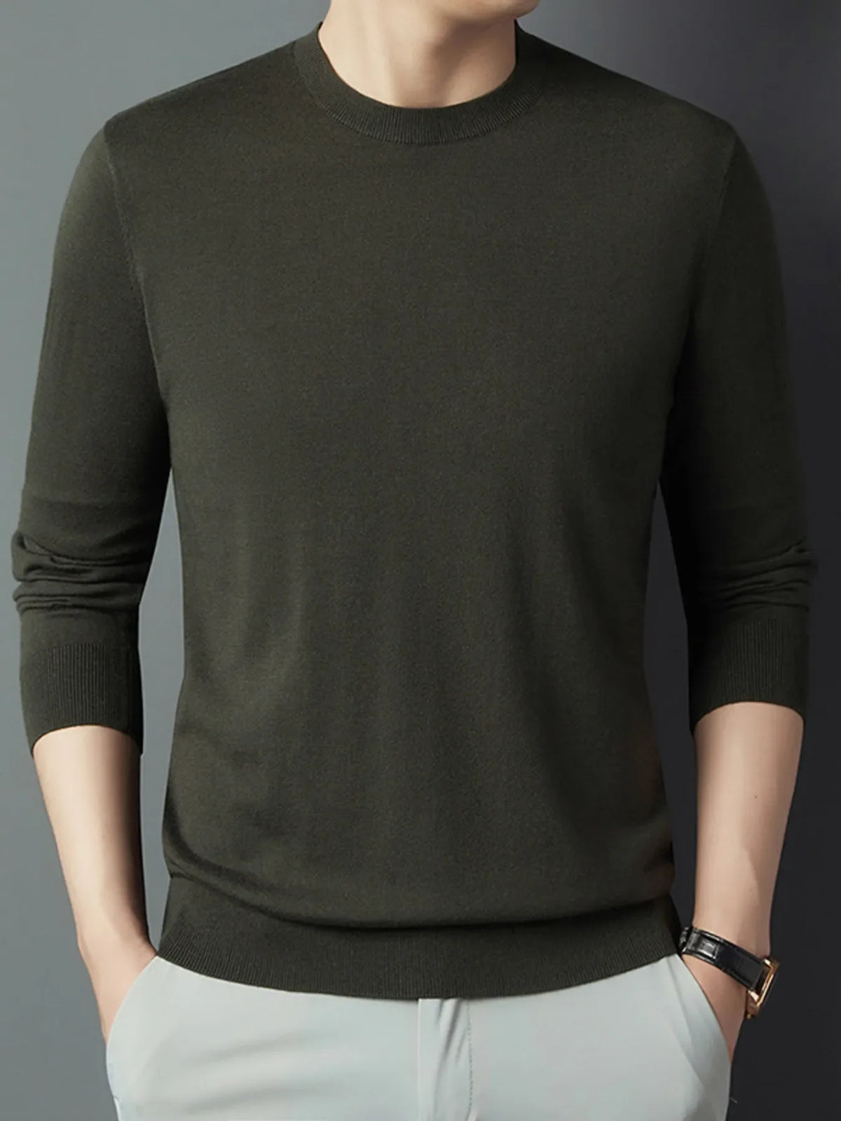 Men's Full Size Round Neck Long Sleeve Knit Top Plus Size