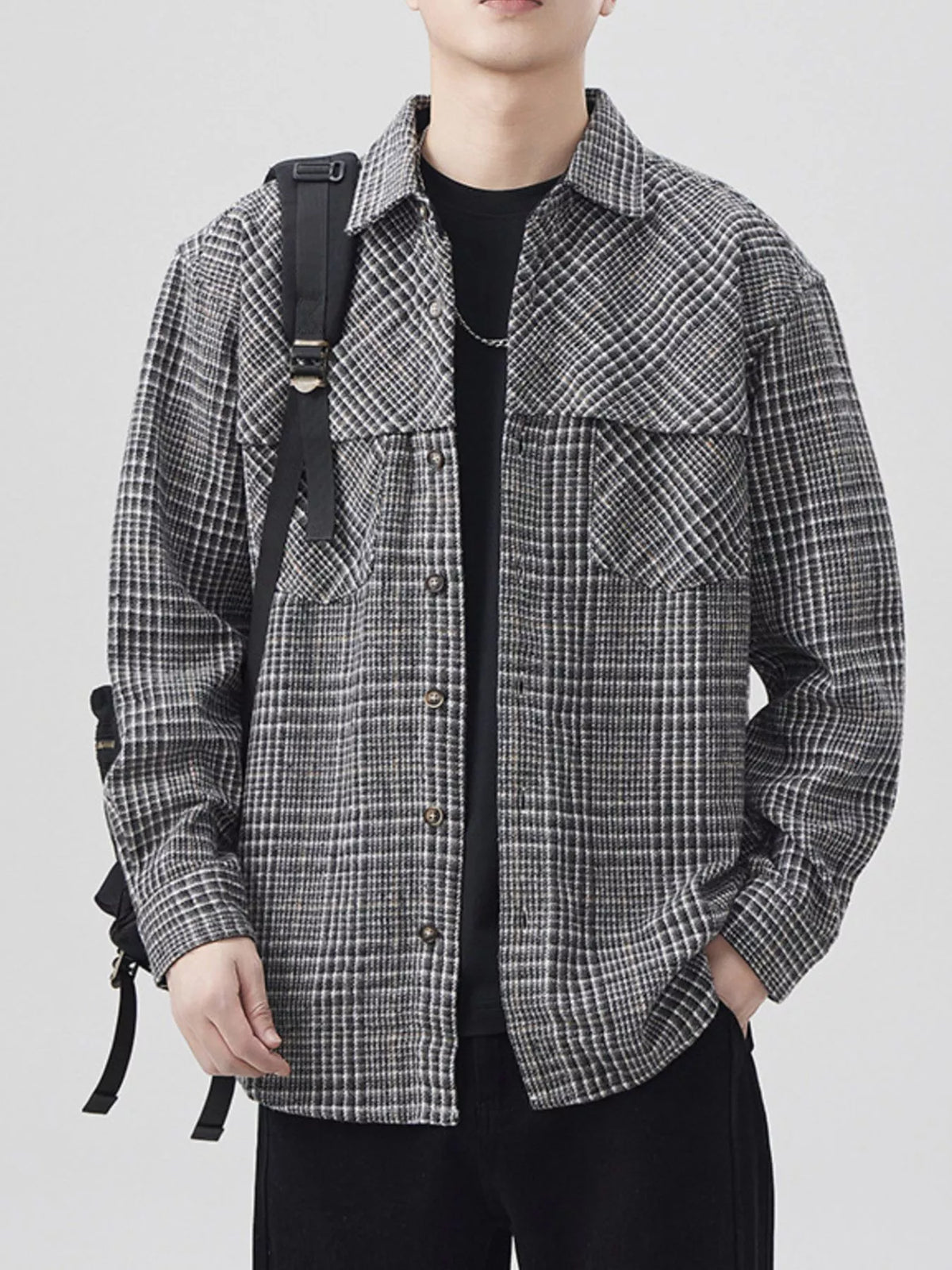 Men's Plus Size Plaid Button Up Long Sleeve Shirt