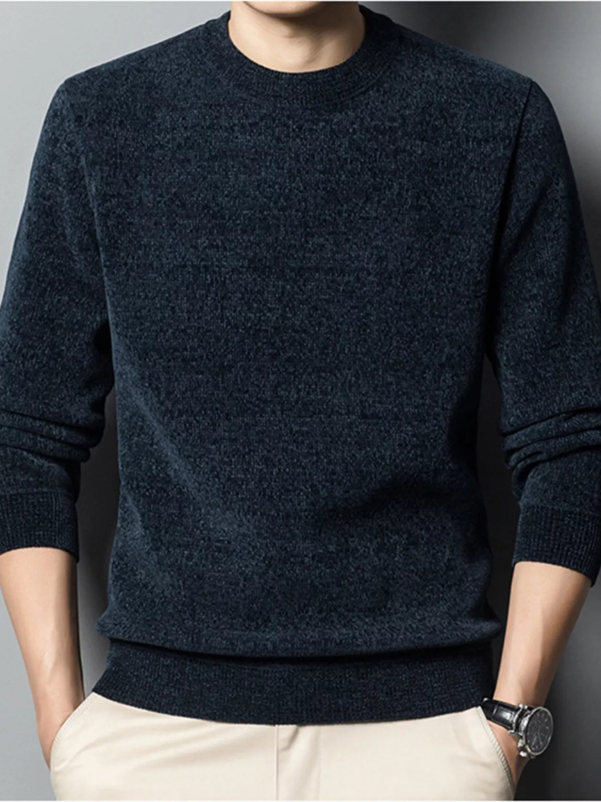 Men's Plus Size Round Neck Long Sleeve Sweater