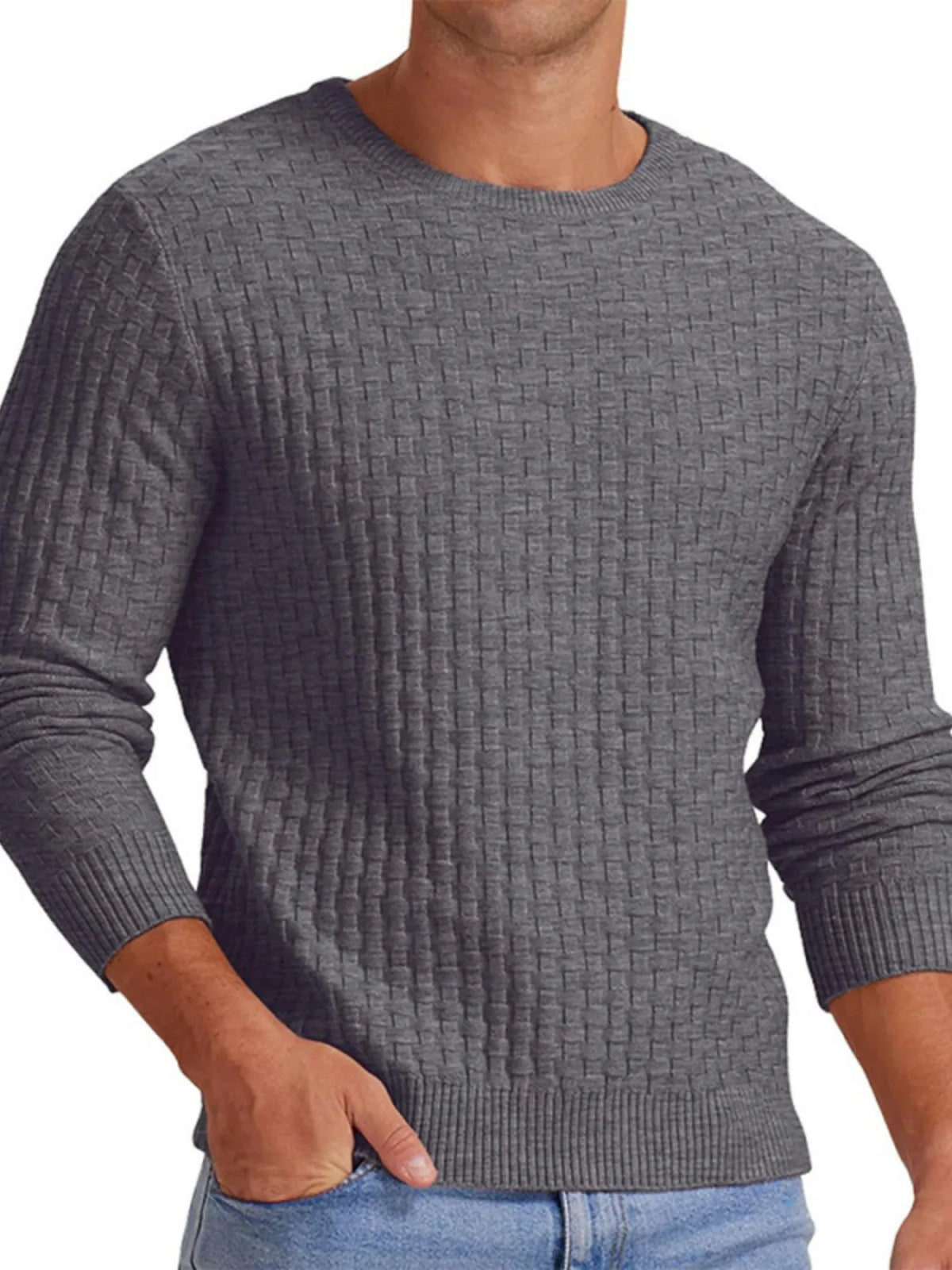 Men's Full Size Ribbed Hem Round Neck Sweater Plus Size