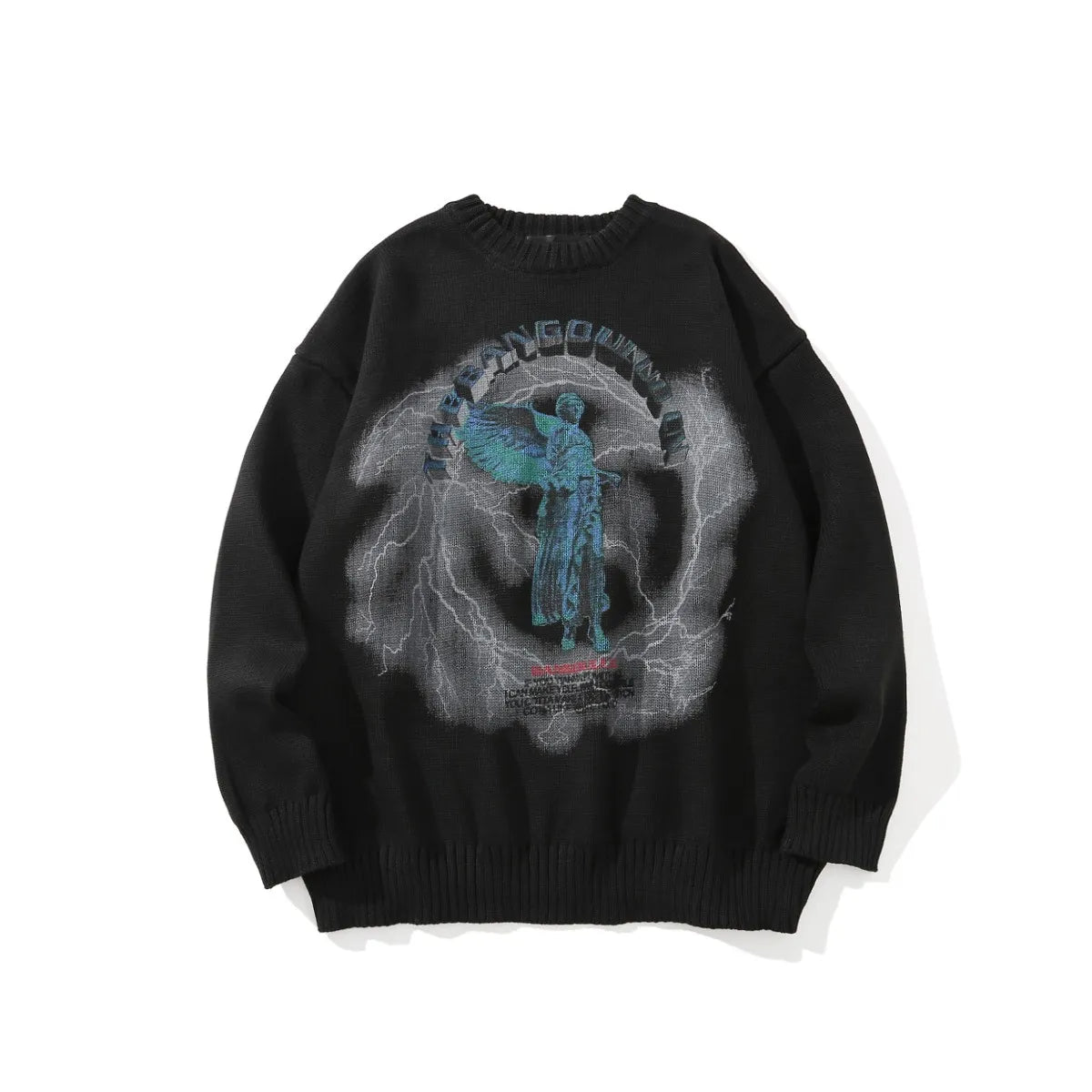 Men's Gothic Angel Wings Embroidered Knit Sweater