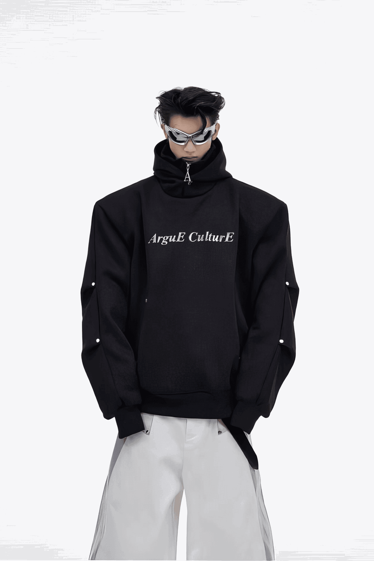 American Style Heavy Hooded Sweatshirt – High Collar, Shoulder Pads