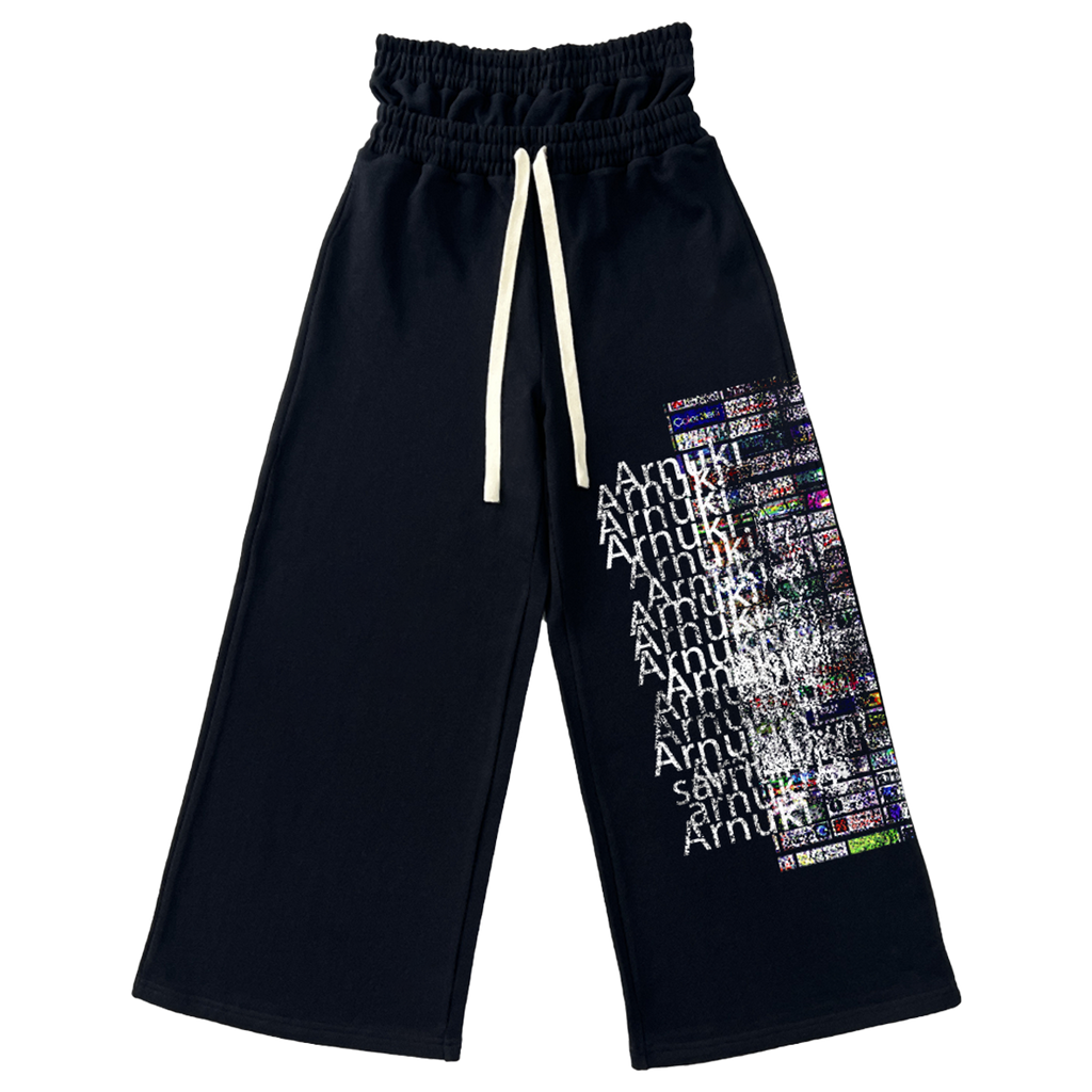 Reaper unit worldwide Market Crash Streetwear Double Waisted Sweatpants Wide Leg French Terry 420GSM Black Cotton