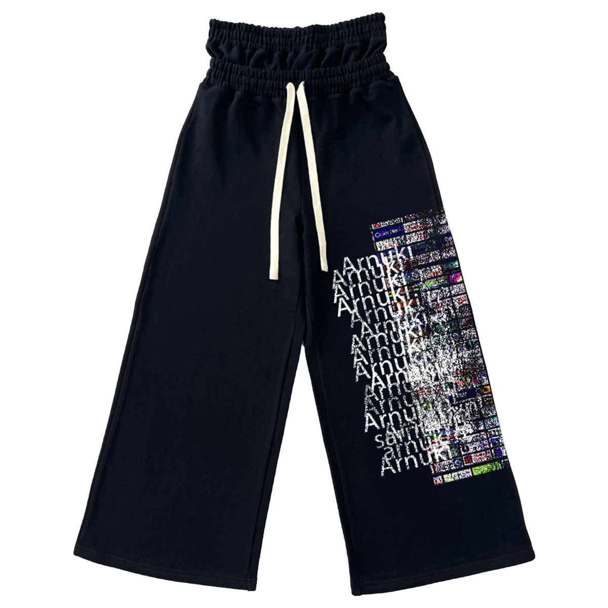 Reaper unit worldwide Market Crash Streetwear Double Waisted Sweatpants Wide Leg French Terry 420GSM Black Cotton