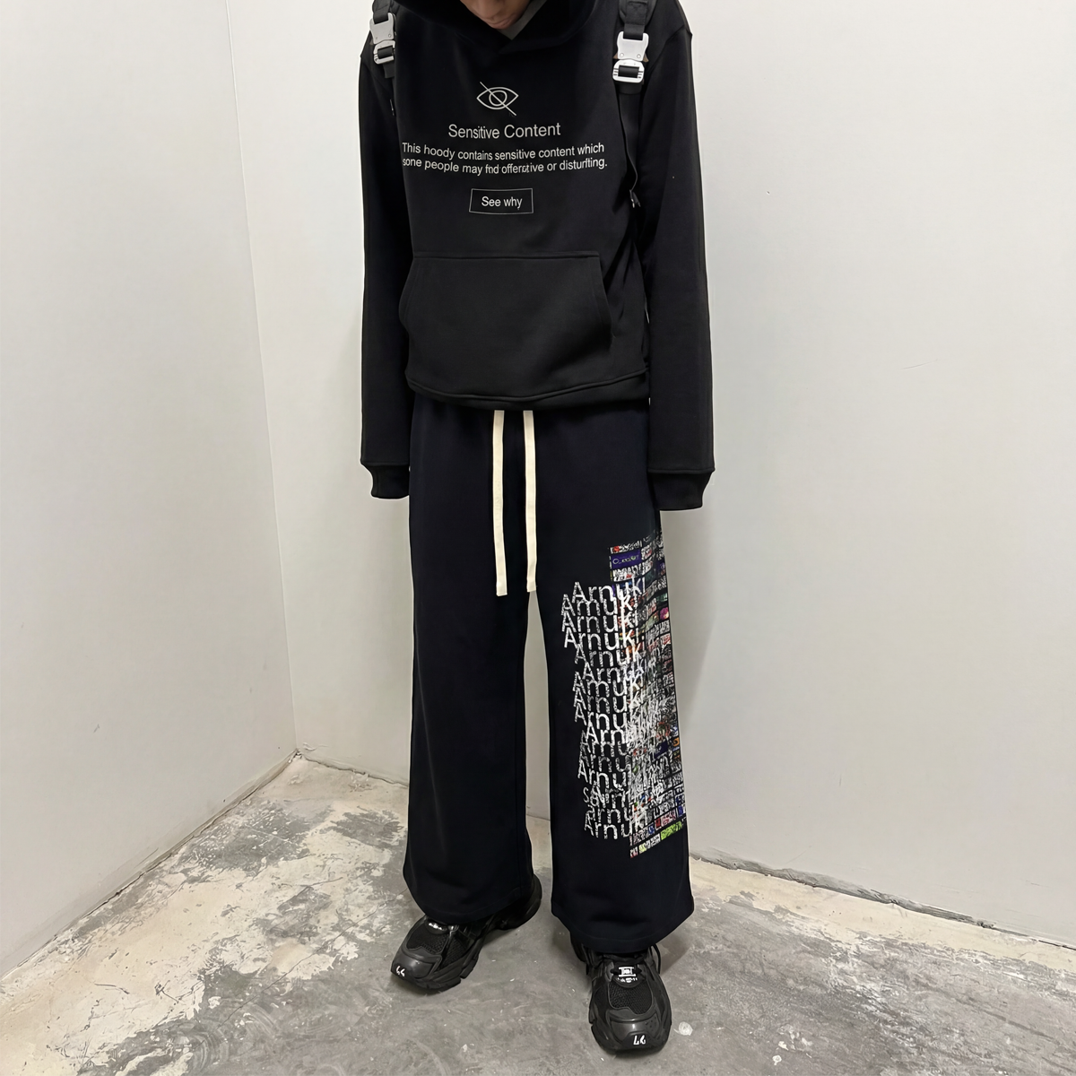 Reaper unit worldwide Market Crash Streetwear Double Waisted Sweatpants Wide Leg French Terry 420GSM Black Cotton