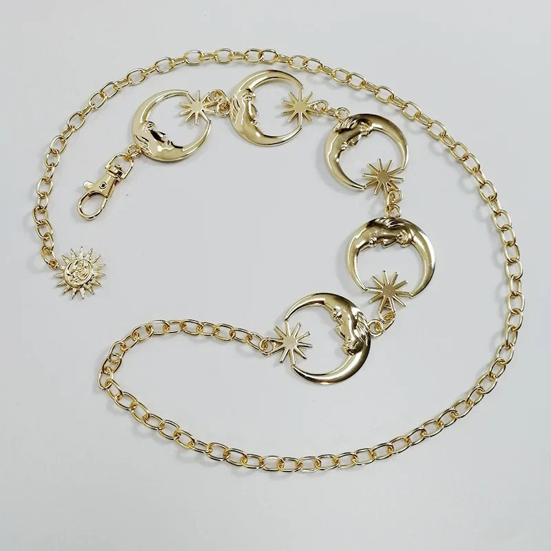Gold Chain Belt Female Waist Moon Sun Metal Belts For Women Punk Dress Waistband Gothic Jeans Accessory Long Ketting Riem
