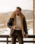Reaper unit worldwide Men’s Brown B3 Flying Aviator Shearling Leather Long Jacket Coat