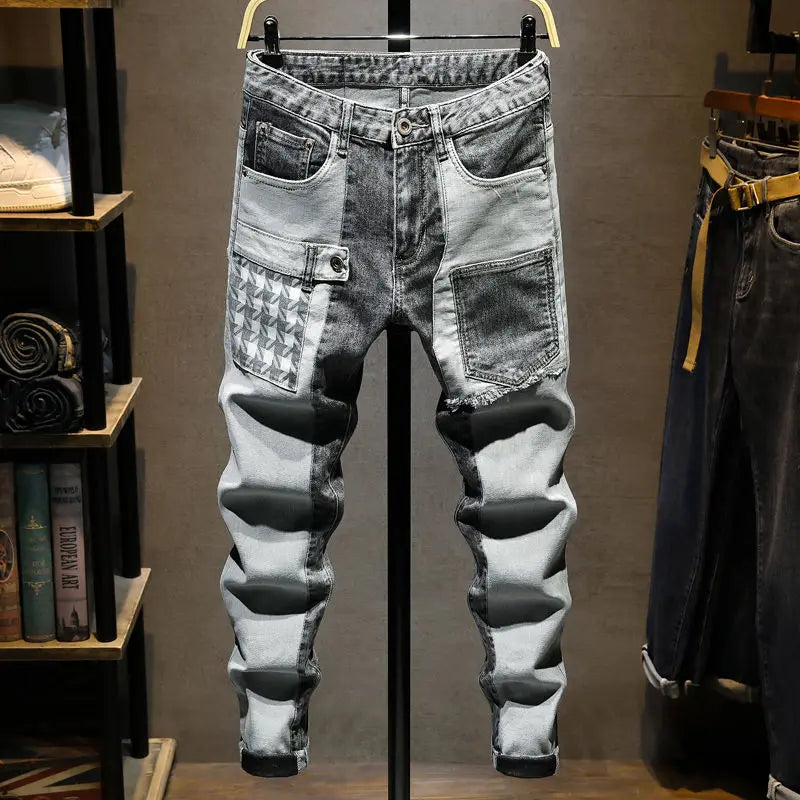 Reaper unit worldwide Streetwear 90s Slim Cowboy Grey Stretch Work Wear Splice Long Pants Man