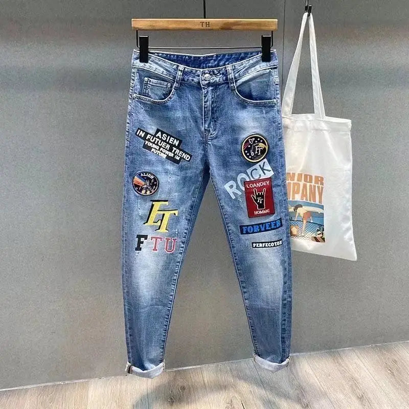 Reaper unit worldwide Streetwear 90s Slim Cowboy Grey Stretch Work Wear Splice Long Pants Man
