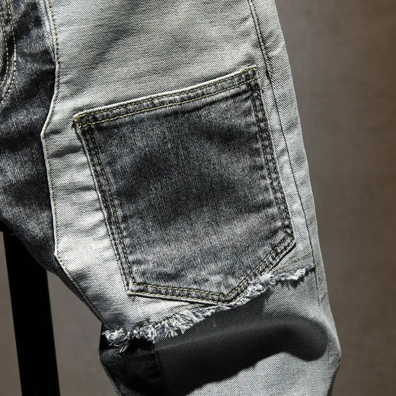 Reaper unit worldwide Streetwear 90s Slim Cowboy Grey Stretch Work Wear Splice Long Pants Man