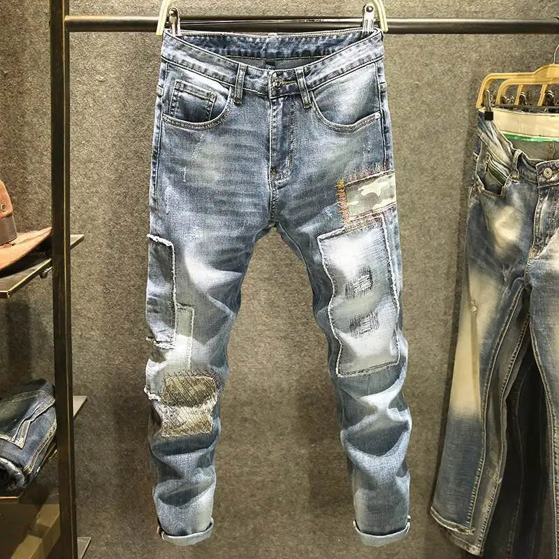 Reaper unit worldwide Streetwear 90s Slim Cowboy Grey Stretch Work Wear Splice Long Pants Man
