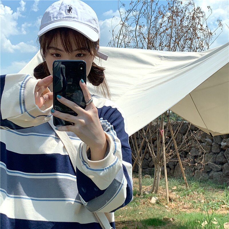 Reaper unit worldwide Striped POLO Shirt Men Women Casual Loose Couple BF Lapel Sweatshirts