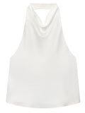 HXAO Top Women Halter Satin Women Tops Backless Corset Top Vest Yellow Pink Black Summer Elegant Sexy Tops Tank Vestidos